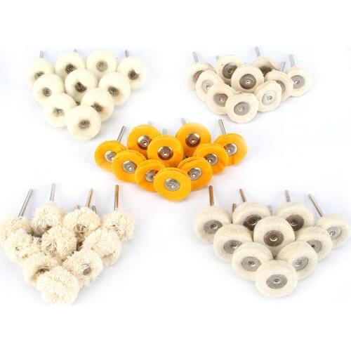 10Pcs 1 Inch 25mm Cotton Abrasive Buffing Wheel Set Wool Felt Polishing Wheels Brush 1/8'' Shank Rotary Tools For Watch Jewelry