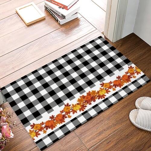 Autumn Pumpkin Plaid Doormat for Entrance Door Bathroom Hallway Non-Slip Rugs Home Decor Kitchen Mats