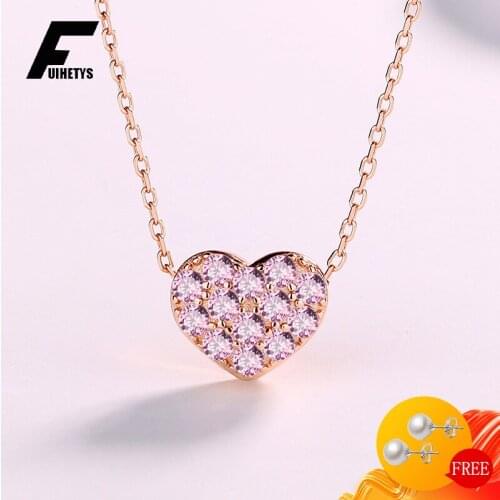 Luxury Necklace S925 Sterling Silver Jewelry Heart Shaped AAA Zircon Gemstones Pendant Ornaments for Women Wedding Party Gifts