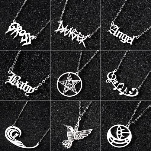 Multiple Stainless Steel Necklaces Women Fashion Jewelry Geometric Hummingbird Star Pendant Necklace Punk Letter Necklace bijoux