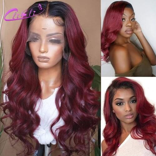 1B 99j Lace Front Wig Body Wave 4x4 Closure Wig Ombre Colored Human Hair Wigs Pre Plucked 13x4 1B Burgundy Red Lace Front Wig