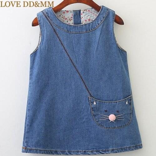 LOVE DD&MM Girls Dresses 2020 New Childrens Wear Cute Cartoon Embroidery Denim Round Neck Sleeveless Dress