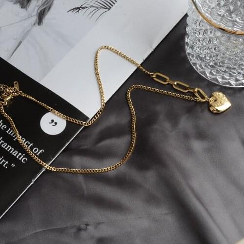 Romantic Heart Pendant Stainless Steel Necklace for Women Temperament Metal Texture 18 K Plated Choker Necklace 2021