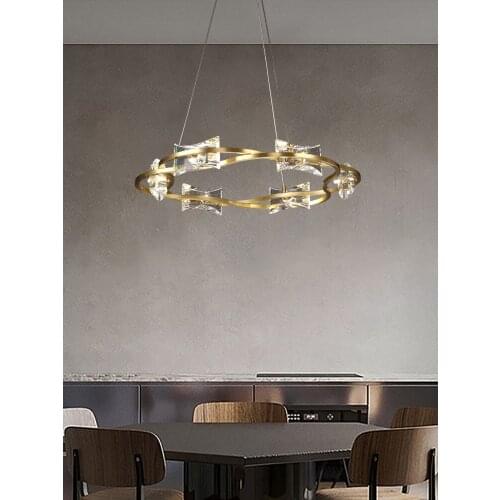 Light luxury crystal living room simple creative dining room lamp Nordic copper villa bedroom post-modern chandelier
