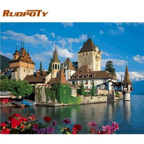 RUOPOTY Castle Landscape Picture By Numbers Kits For Adults Handmade 40x50cm Framed Home Living Room Wall Decoration Artwork