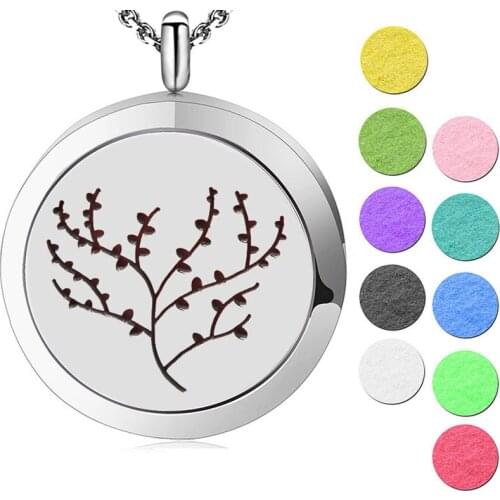Silver Jewelry Family Leaf Aromatherapy Essential Oils Stainless Steel pendant Perfume Diffuser Locket Necklace