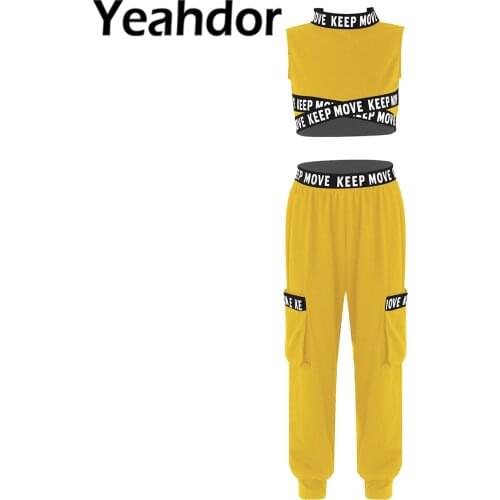 Kids Girls Two Pieces Sport Suit Tracksuit Sleeveless Letters Printed Cropped Tops and Leggings Set for Active Gym Dance Workout