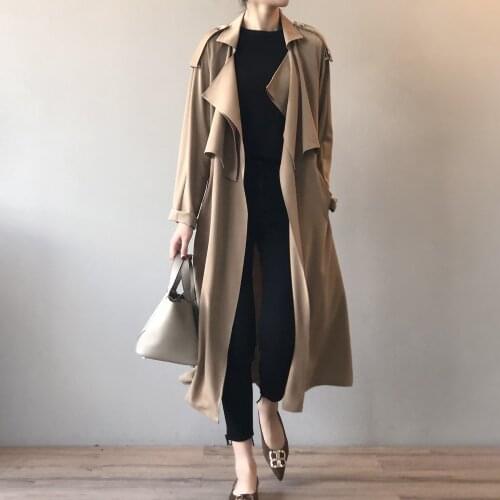 Business Suit Collar Long Sleeve Trench 2021 Autumn New Casual Long Trench Coat Female Loose Coat Female Black Women Trench 096E