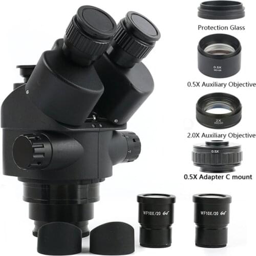 2020 Black 3.5X-90X Industrial Lab Simul-Focal Trinocular Stereo Zoom Microscope + 0.5x 2.0x Auxiliary Lens For PCB Phone Repair