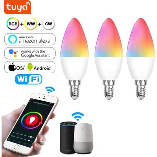 Tuya Smart LED Bulb E14 E12 WiFi Light Dimmable RGB + Warm + White Work With Alexa Google Home Smart Life APP Voice Control