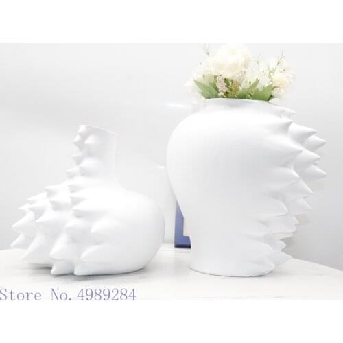 Ceramic vase white Hedgehog Sharp corner Geometric abstraction irregular Ceramic crafts Flower arrangement Home Decoration