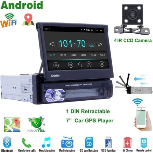 7 Inch Android 8.1 16G HD Retractable Touch Screen Bluetooth MP5 Stereo Player 1DIN Radio Universal Wifi GPS Navigation Integrat