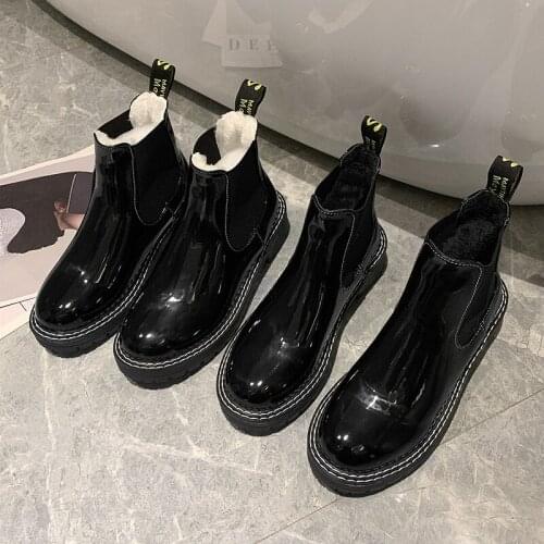 Women Ankle boots Round toe thick bottom Ladies Shoes Black Booties Women Warm Plush boots Elastic Band Chelsea boots U11-52