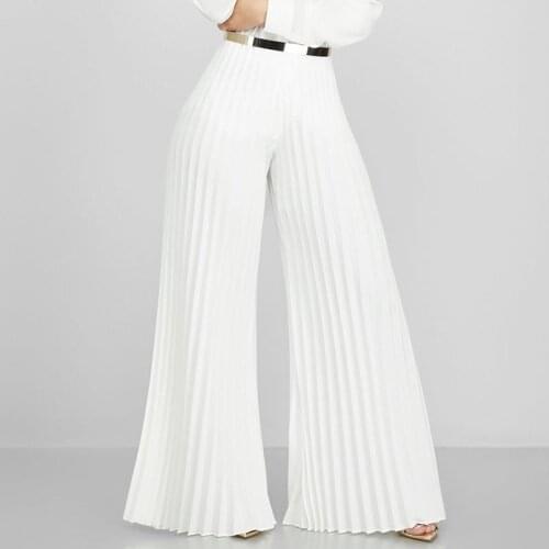 2019 Office Lady Pleated Wide Leg Pants Women Autumn Work Business Elegant Long Trousers Female Loose High Waisted Palazzo Pants