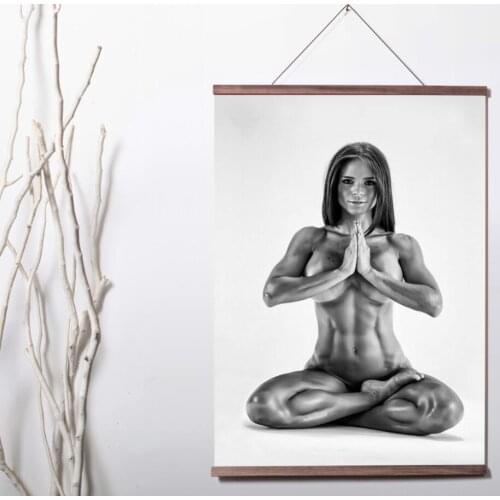 Bodybuilding Female Fitness Art Canvas poster decoration painting with solid wood hanging scroll