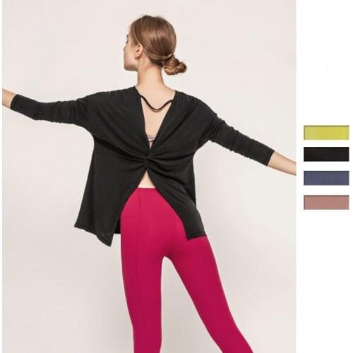 SALSPOR Women Yoga Top Solid Color Gym Sport Shirt Beauty Back Running Workout Tops For Long Sleeve Yoga Training Fitness Shirt
