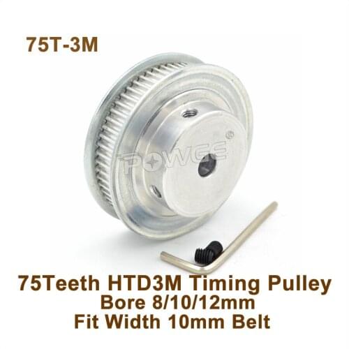 P0WGE 75 Teeth 3M Timing Pulley Bore 8/10/12mm Fit W=10mm 3M Timing Belt 75T 75Teeth HTD3M Synchronous Pulley 75-3M