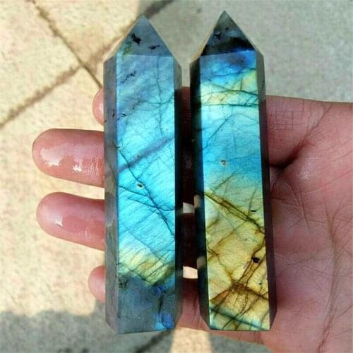 2pcs 8-10cm Natural labradorite crystal tower point labrador feldspar quartz Gemstone Obelisk wand healing gifts