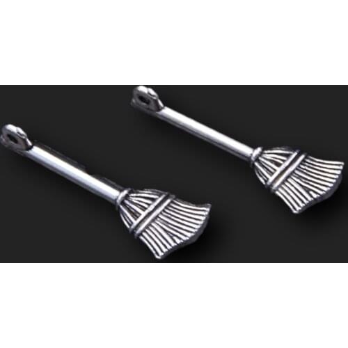 20pcs Silver Plated Witch Magic Broom Pendants Vintage Earrings Bracelet Metal Accessories DIY Charms Jewelry Carfts Making A203