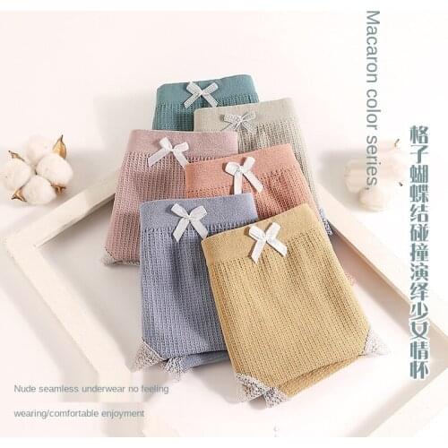 2021 Womens Cotton Underwear Sexy Lace Panties Mid Waist Seamless Briefs Fashion Bow Comfort Underpants Female Lingerie