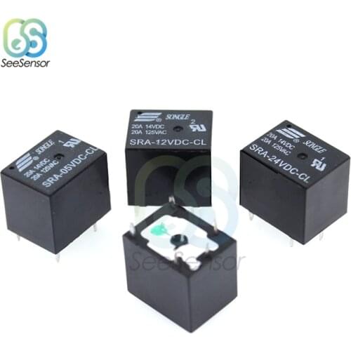 5PCS 5V 12V 24V 20A DC Power Relay SRA-05VDC-CL SRA-12VDC-CL SRA-24VDC-CL 5Pin PCB Type Black Automobile Relay