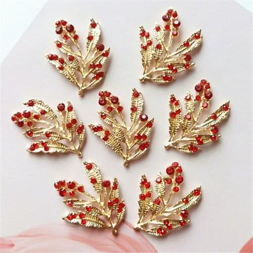 5 pcs/lot Wholesale Gold Leaves Rhinestone Button Embellishment For Hair Flower Wedding Buckle DIY Creative Alloy Leaf