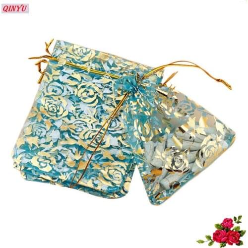 50pcs Rose Design Organza Bags Jewelry Gift Pouches Candy Bag 13 x 18cm Wedding Gift Bags Organza Pouch Wedding Supplies 7ZSH335