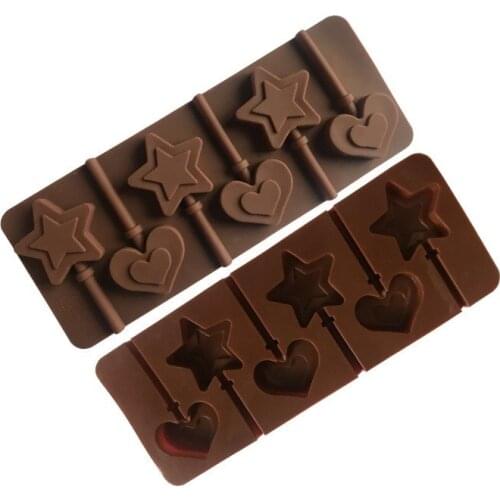 6 Double-layer Love Five-pointed Star Silicone Lollipop Mold with 6 Sticks fondant molds for cake decorating