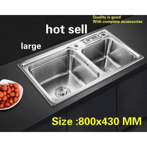 Free shipping Hot sell household large kitchen double groove sink do the dishes 304 stainless steel 80x43 CM