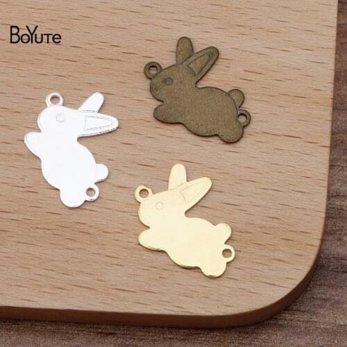 BoYuTe (100 Pieces/Lot) 12*16MM Metal Brass Stamping Rabbit Connector Charms for Jewelry Making Diy Hand Made Materials