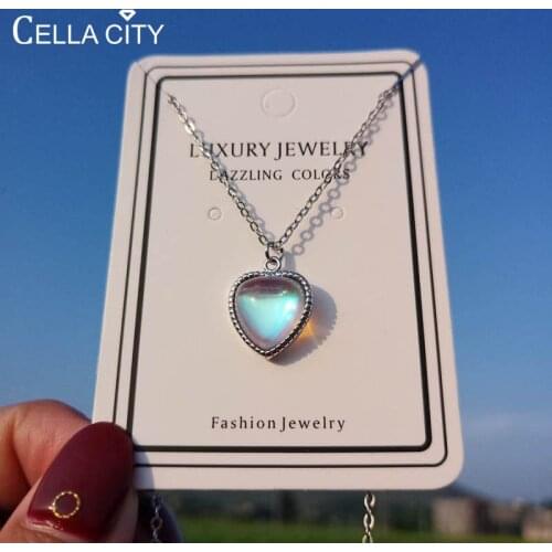 Cellacity Heart Shaped Pendant Charms Necklace for Women Silver 925 Jewelry Moonstone Clavicle Chain Female Party Gift Wholesale