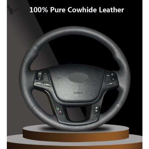 Black Genuine Leather Steering Wheel Cover for Kia Sorento 2009 2010 2011 2012 2013 2014