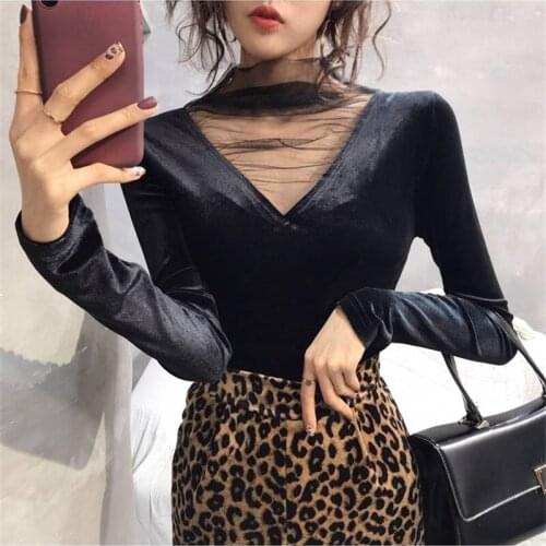 Dunayskiy 2021 Sexy Women Blouse Mesh Tops Plus Size Girl Solid Hollow Tops Feminina V-Neck Office Lady Blusas Female Shirts