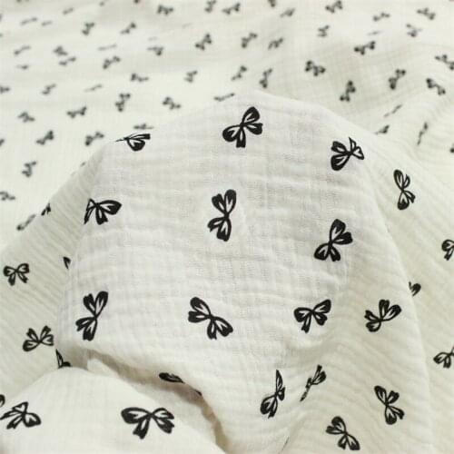 Bow Print Cotton Crepe Fabric By Meters 100x135cm High Quality Breathable Double Gauze Cotton Crepe Fabric for DIY Patchwork