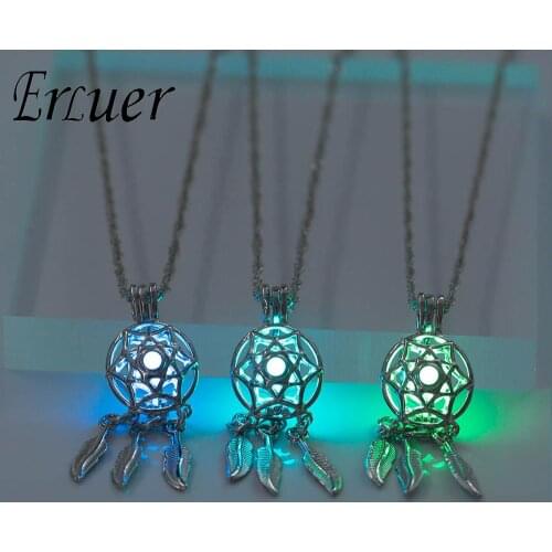 ERLUER christmas Hallowmas luminous necklace sliver Color hot sale friendship girls gift dreamcatcher charms necklace jewelry