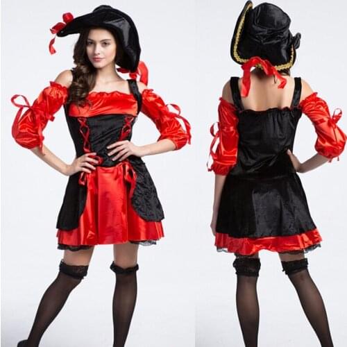 Classic Pirate Cosplay Costume For Woman Halloween Performance Clothing Red Pirate Dress Game Uniforms DS Lead Dancer Costumes