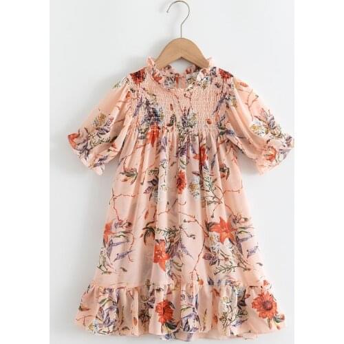 Menoea 2021 Fashion Children long sleeve Floral Printed Beach Bohemian Girls Spring Dress V-neck chiffon Boho Dress Vestidos