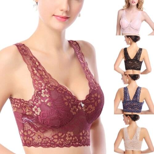 Fashion Womens 3/4 Cup Lace Push Up Bra Black Bralette Deep V Style Ladies Bras Lace Underwear Large Size