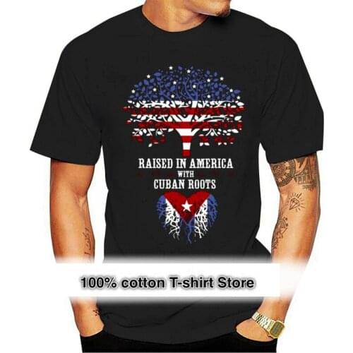 2021 Vintage Artist Short Sleeve Men T-shirt Creative Tree Flag Print Male Tops Tee Raised In America With Cuban Roots