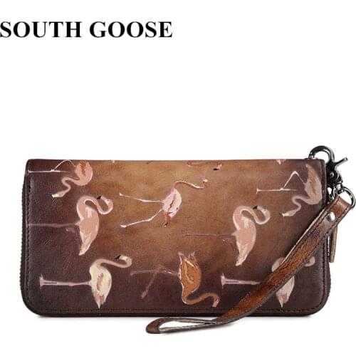 SOUTH GOOSE Real Cow leather Men Wallets Genuine Leather Long Purse Anti-Theft Card Holder Women Coin Purse Passport Wallets