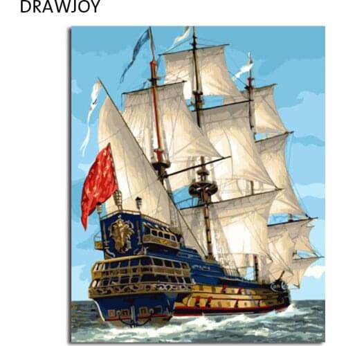 DRAWJOY Framed Home Decor Picture Painting By Numbers Seascape DIY Canvas Oil Painting Wall Art For Living Room Picture