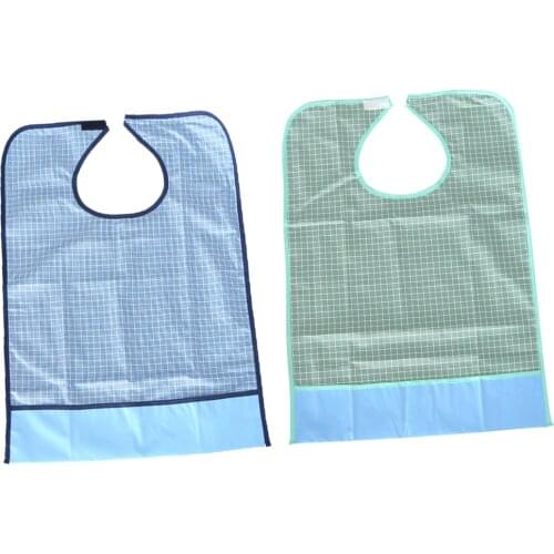 2pcs Plaid Adult Mealtime Bib Protector Disability Aid Dining Clothes Washable Eating Bib