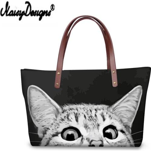 NOISYDESIGNS Cute Cat Theme Neoprene Shoulder Bag Bolsa Feminina Luxury Ladies Handbags Casual Large Capacity Women Tote Bag