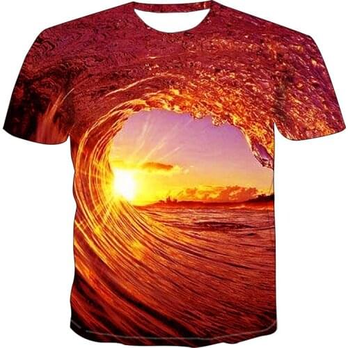 2021 New 3D T-shirts with Digital Wave Print Round Neck Unisex Short Sleeve for Summer European American Funny T Shirts XXS-6XL