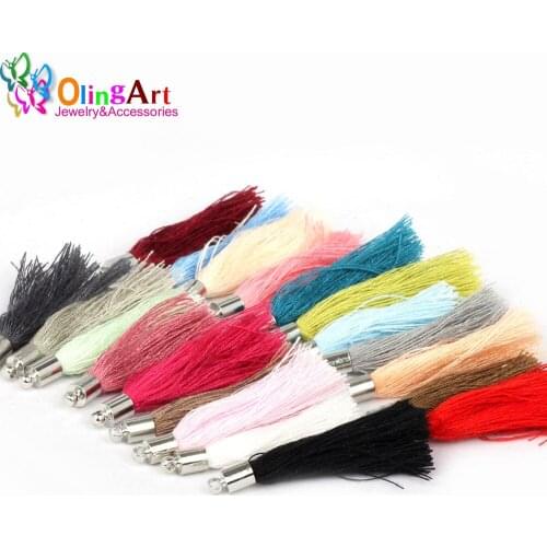 OlingArt 40mm 6Pcs Mix Color Cotton Satin Tassel Charm Necklace Earring Tassels DIY Jewelry Making Straps Keychain Pendants 2019