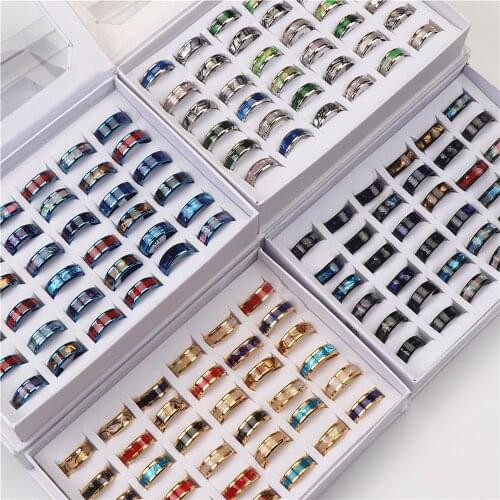 Wholesale 36pcs/Lot Shell Stainless Steel Rings For Mens Women Wedding Party Four Colors Not Fade Jewelry