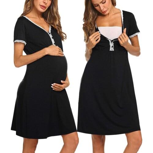 Maternity Dress For Feeding Pijama Mujer Summer Button Tunic Nightie Gown Pregnant Nightwear Women Sleepwear Pyjama Femme 20Apr