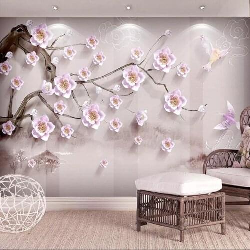 Custom Mural Wallpaper 3D Stereo Relief Plum Blossom Photo Wall Painting Living Room TV Sofa Background Wall Home Decor 3D Mural