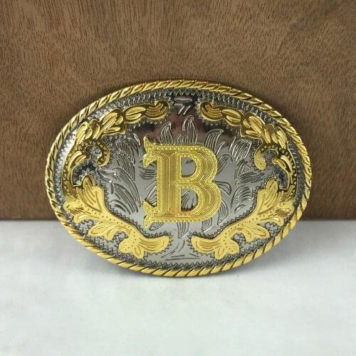 BuckleClub wholesale western flower letter B cowboy jeans gift belt buckle FP-03702-B gold with silver FINISH 4cm width loop