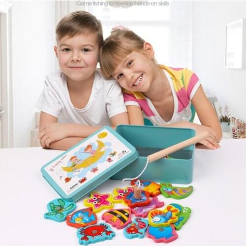 Educational Wooden Game Fishing Magnetic Fishing Toy Early Parent-child Exchange Education Set Training Toy Logic Interacti C4K3
